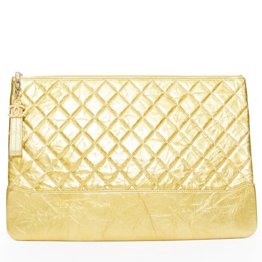 Chanel Gabrielle O-Case gold aged leather quilted clutch bag